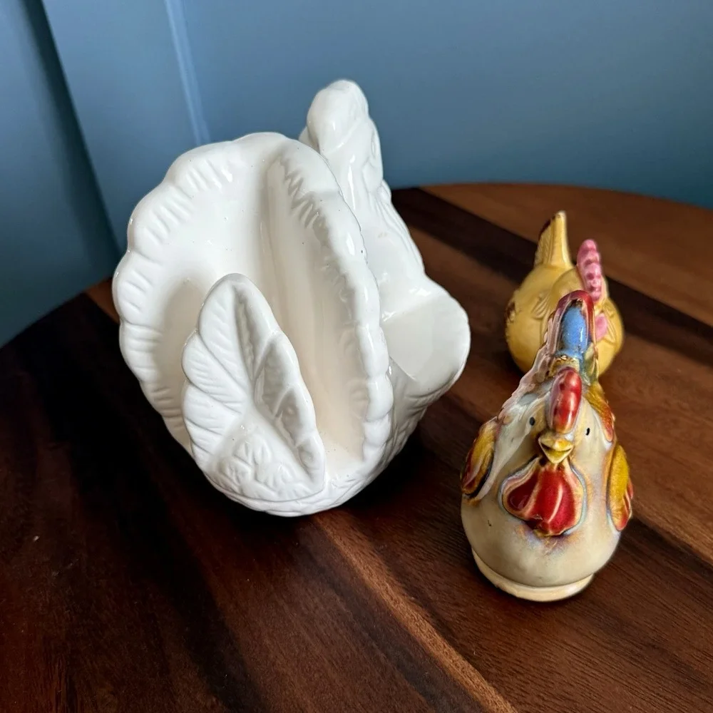 Vintage‎ Rooster Napkin Holder Salt Pepper Set Chicken Japan Farmhouse Davar